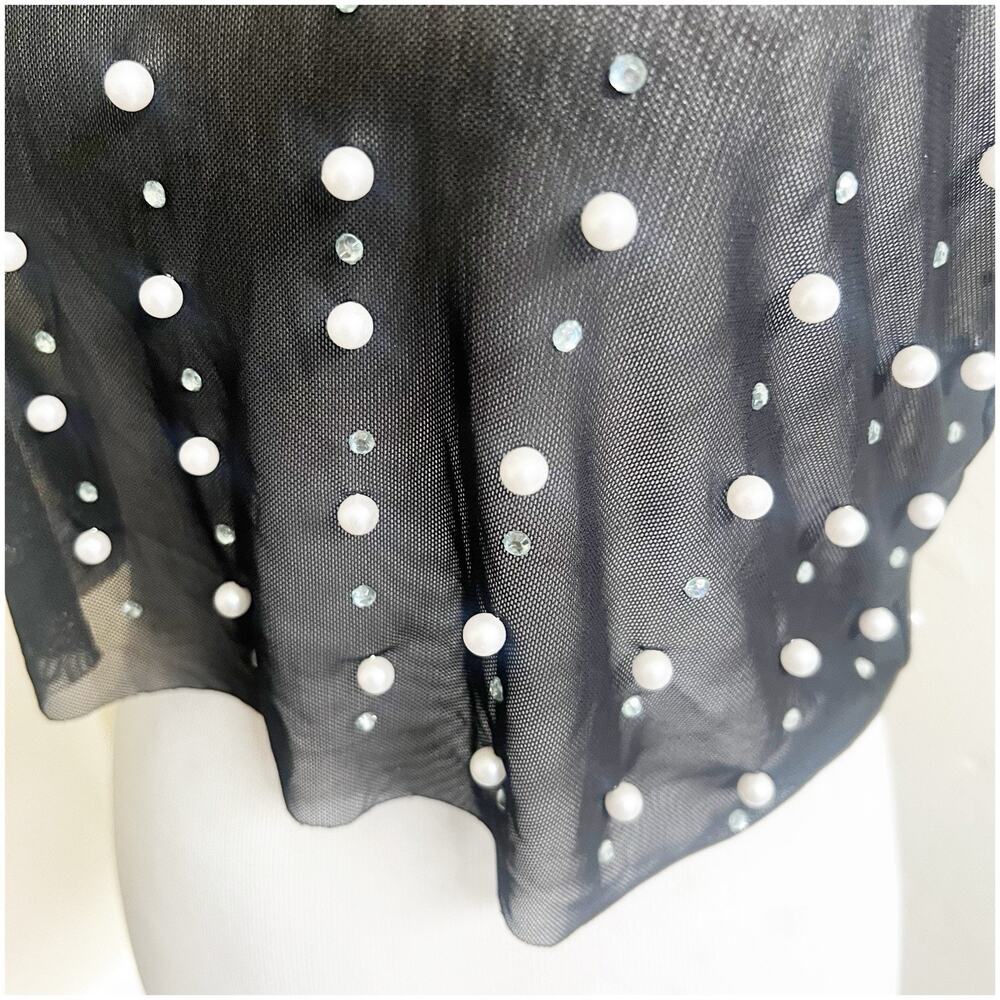 Oppa Pearl Rhinestone Sheer Mesh Crop Top Sexy See Through Short Sleeve NWT S - Picture 8 of 11